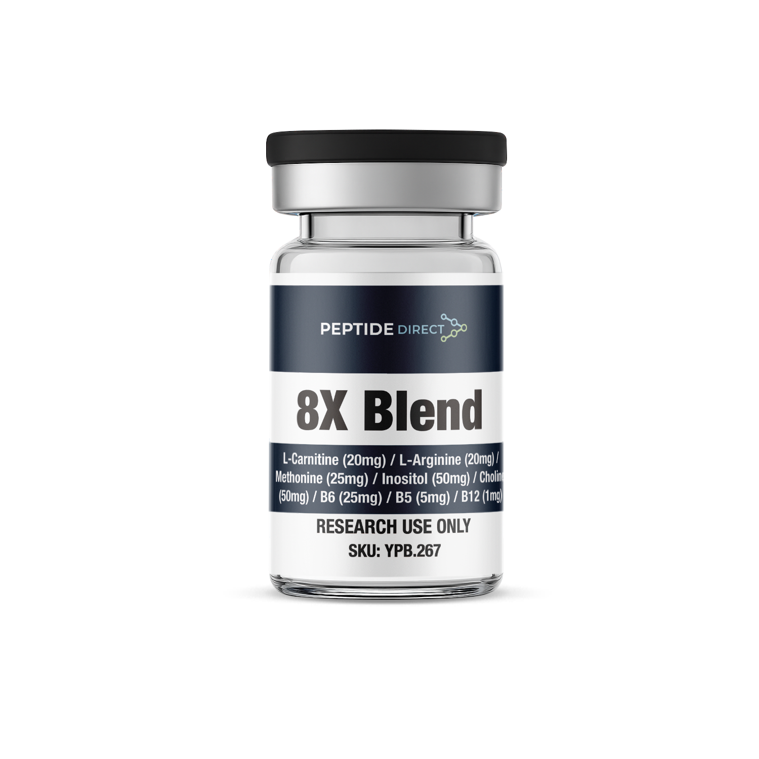 8X Blend L-Carnitine (20mg) / L-Arginine (20mg) / Methonine (25mg) / Inositol (50mg) / Choline (50mg) / B6 (25mg) / B5 (5mg) / B12 (1mg)